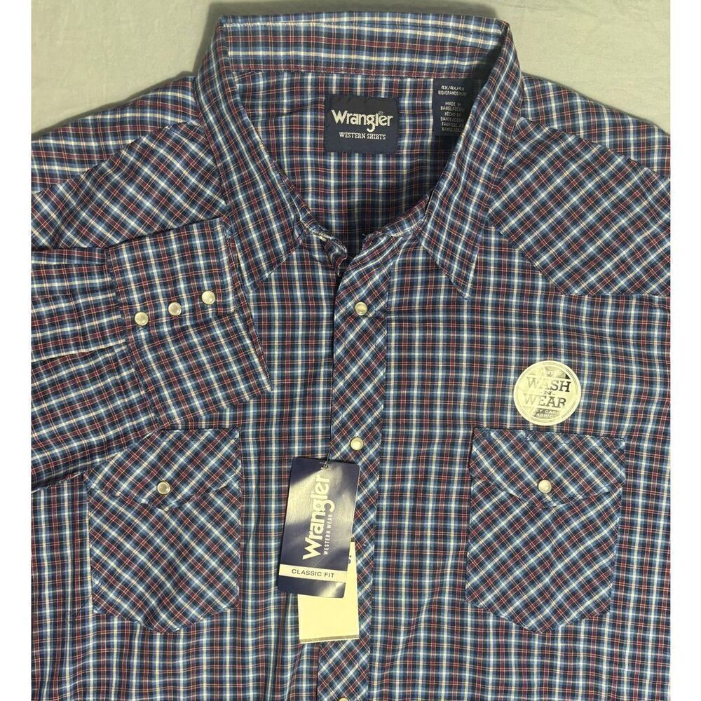 Wrangler Western Shirt Mens 4X Big Pearl Snap Western Long Sleeve Rodeo Plaid